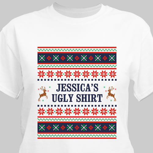 Personalized Ugly Sweater Adult T-shirt | Personalized Christmas T-Shirt